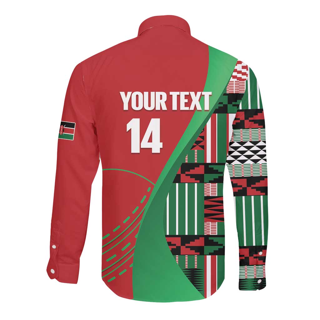 Custom Kenya Cricket Long Sleeve Button Shirt Simbas African Kente - African Pride