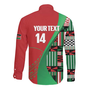 Custom Kenya Cricket Long Sleeve Button Shirt Simbas African Kente - African Pride