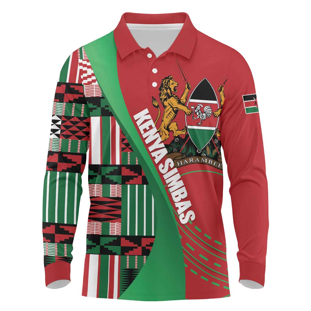 Custom Kenya Cricket Long Sleeve Polo Shirt Simbas African Kente - African Pride