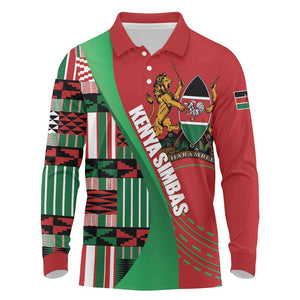 Custom Kenya Cricket Long Sleeve Polo Shirt Simbas African Kente - African Pride