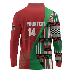 Custom Kenya Cricket Long Sleeve Polo Shirt Simbas African Kente - African Pride