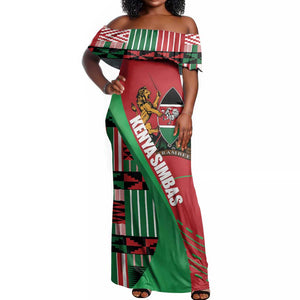 Custom Kenya Cricket Off Shoulder Maxi Dress Simbas African Kente - African Pride
