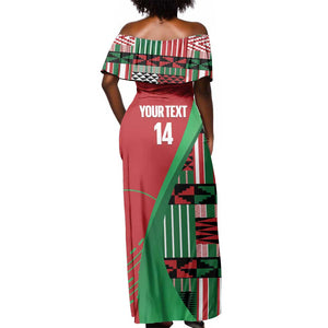 Custom Kenya Cricket Off Shoulder Maxi Dress Simbas African Kente - African Pride