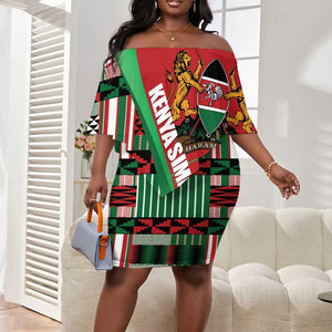 Custom Kenya Cricket Off Shoulder Short Dress Simbas African Kente - African Pride