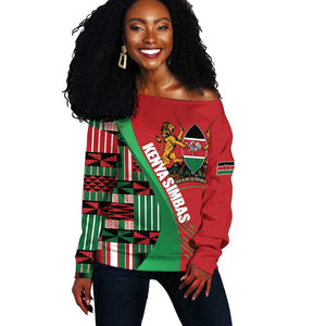 Custom Kenya Cricket Off Shoulder Sweater Simbas African Kente - African Pride