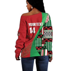 Custom Kenya Cricket Off Shoulder Sweater Simbas African Kente - African Pride