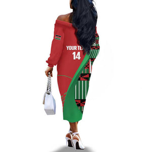 Custom Kenya Cricket Off The Shoulder Long Sleeve Dress Simbas African Kente - African Pride