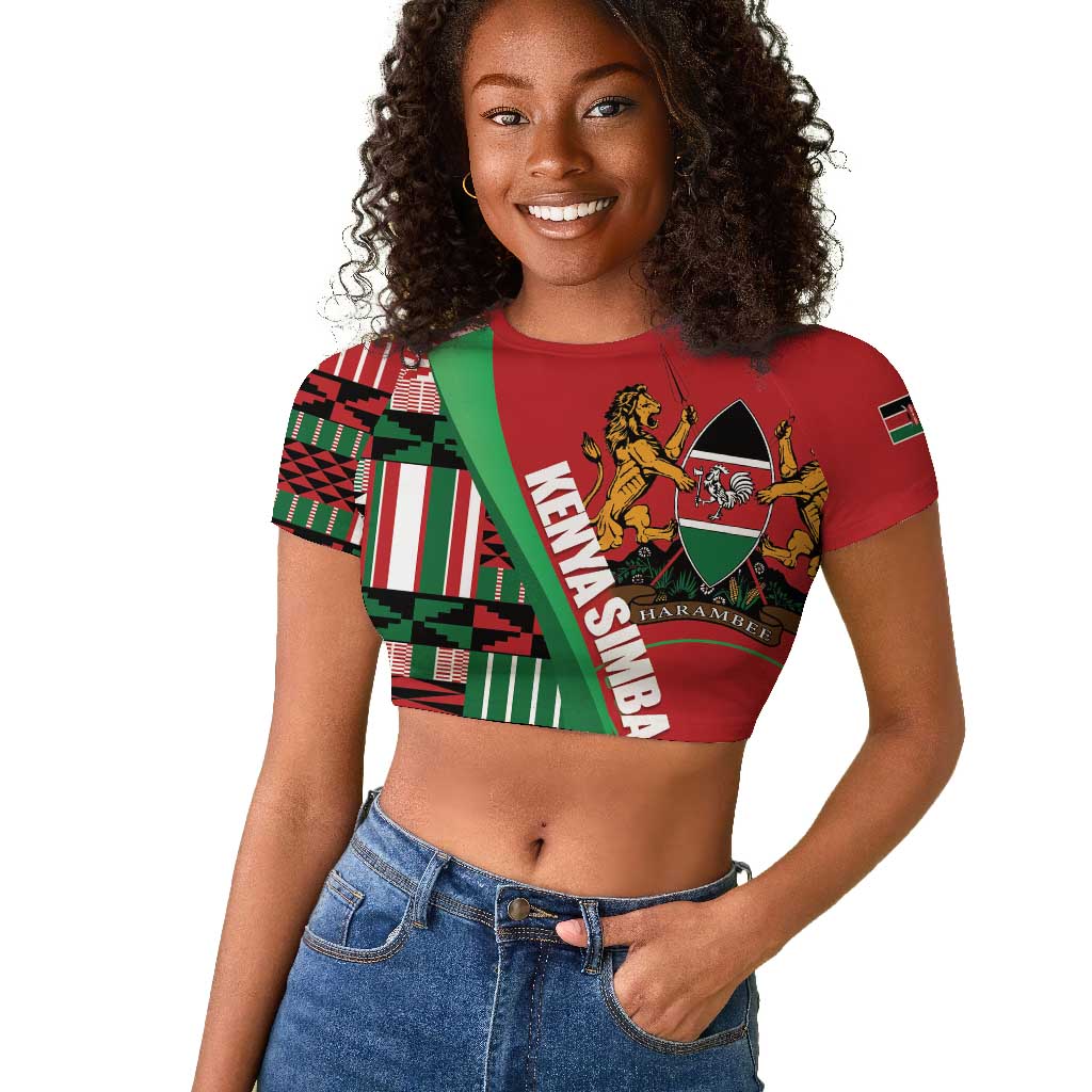 Custom Kenya Cricket Raglan Cropped T shirt Simbas African Kente - African Pride