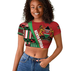 Custom Kenya Cricket Raglan Cropped T shirt Simbas African Kente - African Pride