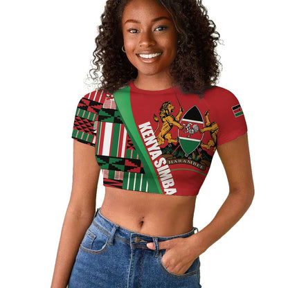 Custom Kenya Cricket Raglan Cropped T shirt Simbas African Kente - African Pride