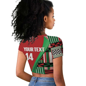 Custom Kenya Cricket Raglan Cropped T shirt Simbas African Kente - African Pride