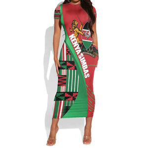 Custom Kenya Cricket Short Sleeve Bodycon Dress Simbas African Kente - African Pride