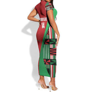 Custom Kenya Cricket Short Sleeve Bodycon Dress Simbas African Kente - African Pride