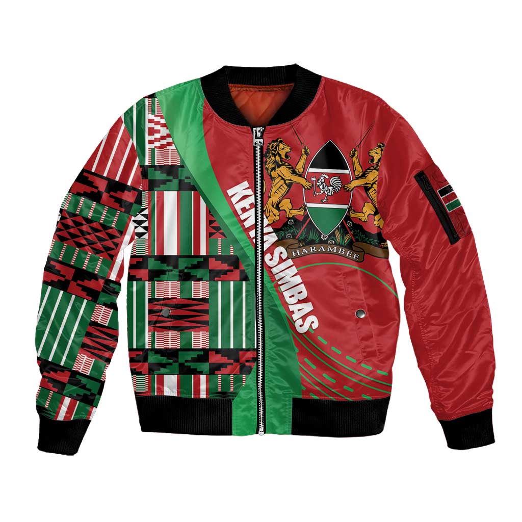 Custom Kenya Cricket Sleeve Zip Bomber Jacket Simbas African Kente - African Pride