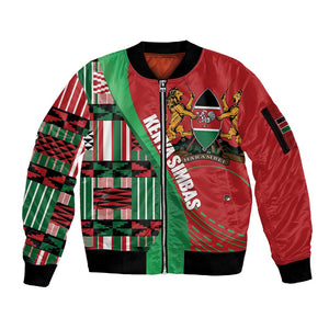 Custom Kenya Cricket Sleeve Zip Bomber Jacket Simbas African Kente - African Pride