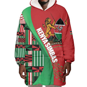 Custom Kenya Cricket Wearable Blanket Hoodie Simbas African Kente - African Pride