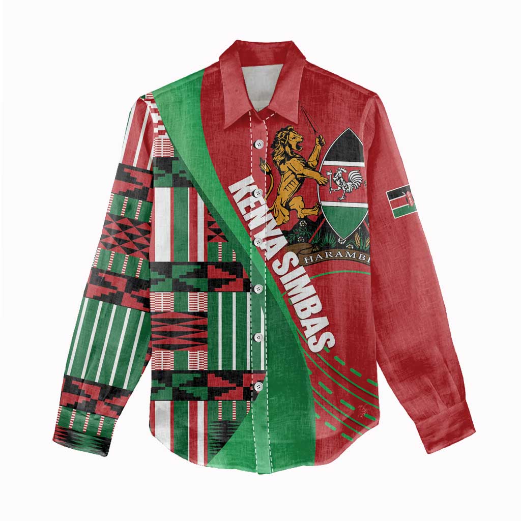 Custom Kenya Cricket Women Casual Shirt Simbas African Kente - African Pride