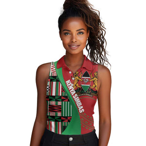 Custom Kenya Cricket Women Sleeveless Polo Shirt Simbas African Kente - African Pride