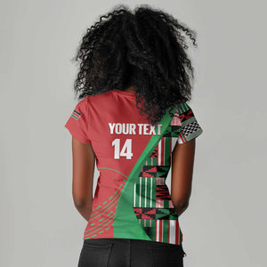 Custom Kenya Cricket Women V-Neck T-Shirt Simbas African Kente - African Pride