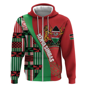 Custom Kenya Cricket Zip Hoodie Simbas African Kente - African Pride