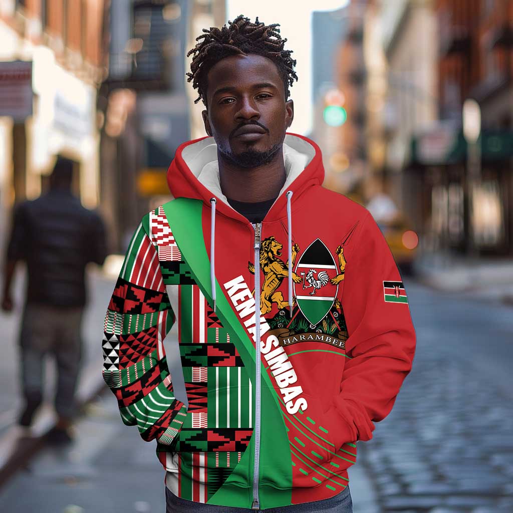 Custom Kenya Cricket Zip Hoodie Simbas African Kente - African Pride