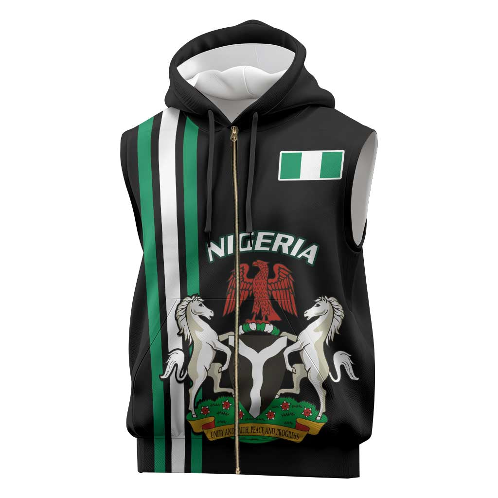Nigeria Sleeveless Zip Hoodie Nigeria Coat Of Arms Simple Style - African Pride