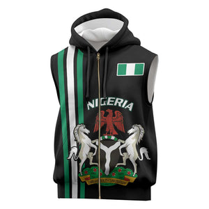 Nigeria Sleeveless Zip Hoodie Nigeria Coat Of Arms Simple Style - African Pride