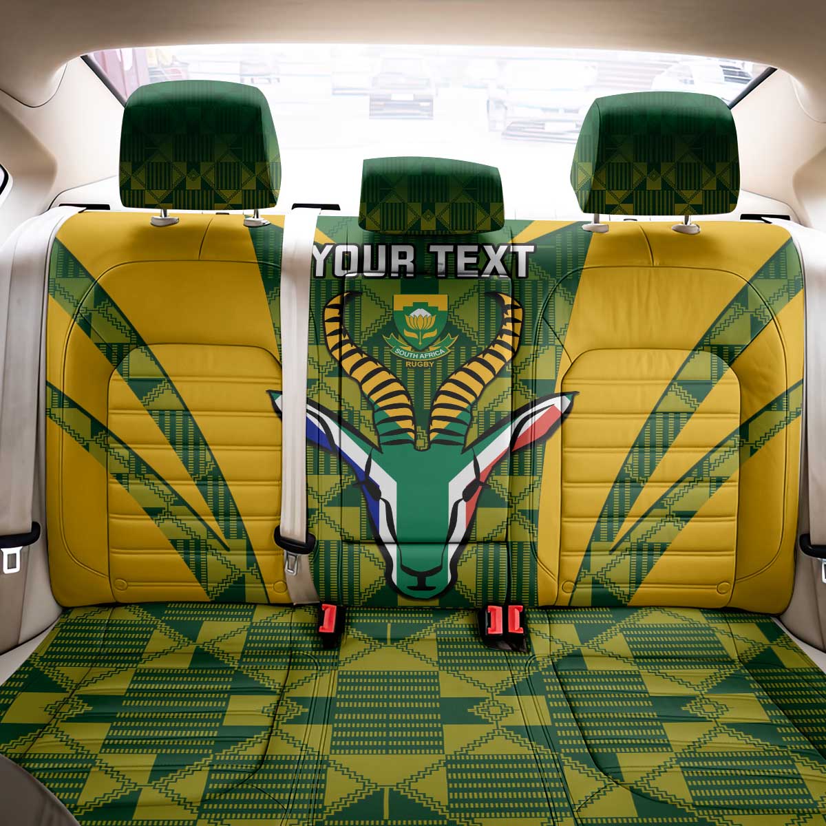 Custom South Africa Rugby Back Car Seat Cover Go Springboks Kente With Bokke