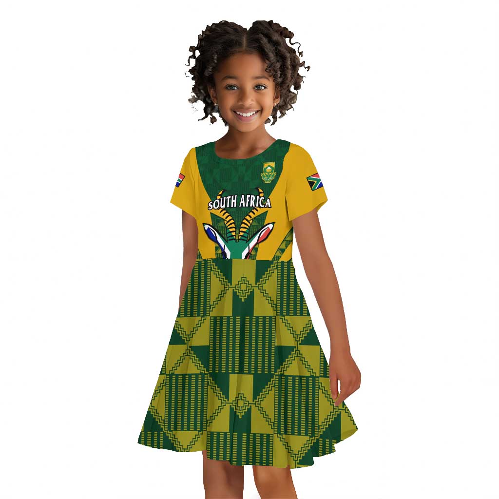 Custom South Africa Rugby Kid Short Sleeve Dress Go Springboks Kente With Bokke