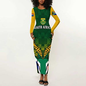 Custom South Africa Rugby Long Sleeve Bodycon Dress Go Springboks Kente With Bokke LT14