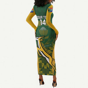 Custom South Africa Rugby Long Sleeve Bodycon Dress Go Springboks Kente With Bokke LT14