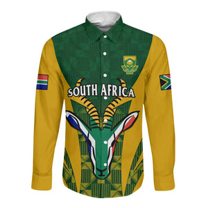 Custom South Africa Rugby Long Sleeve Button Shirt Go Springboks Kente With Bokke