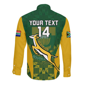Custom South Africa Rugby Long Sleeve Button Shirt Go Springboks Kente With Bokke