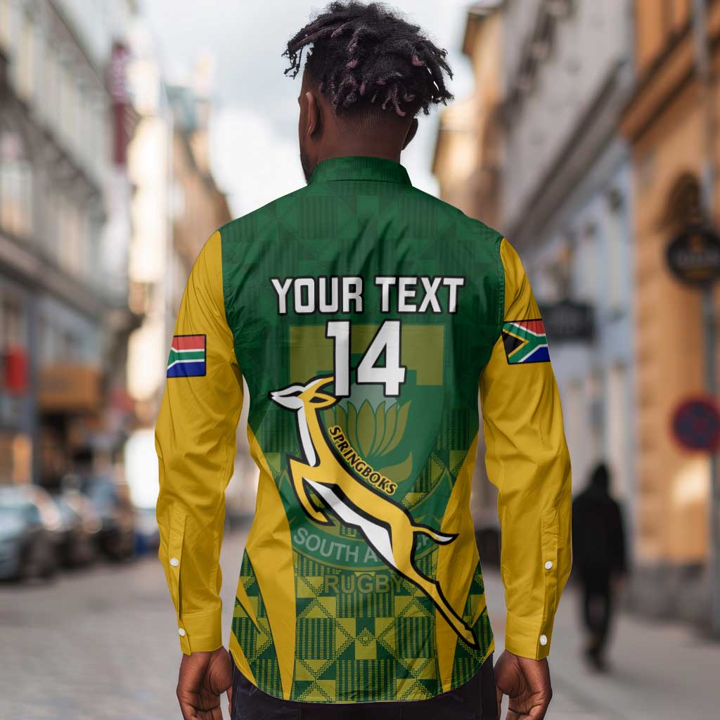 Custom South Africa Rugby Long Sleeve Button Shirt Go Springboks Kente With Bokke
