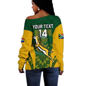 Custom South Africa Rugby Off Shoulder Sweater Go Springboks Kente With Bokke