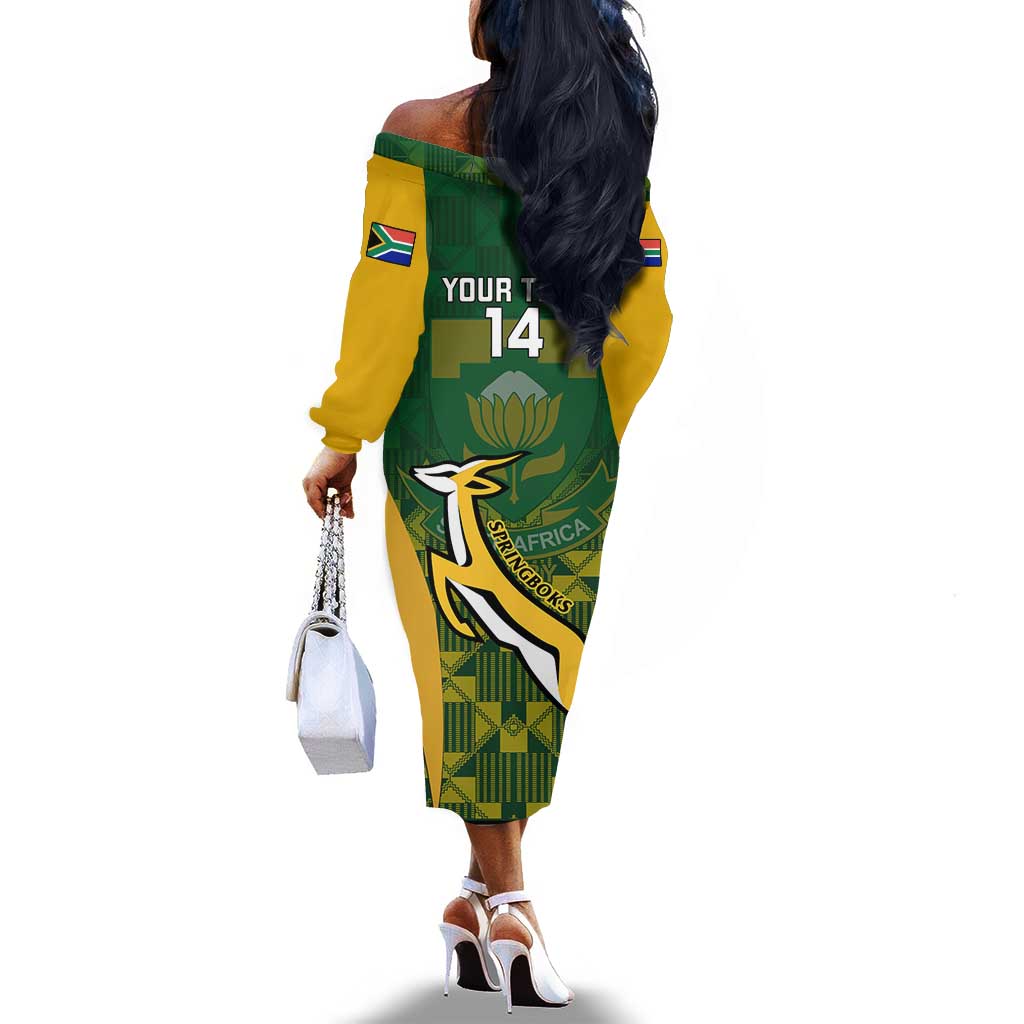 Custom South Africa Rugby Off The Shoulder Long Sleeve Dress Go Springboks Kente With Bokke
