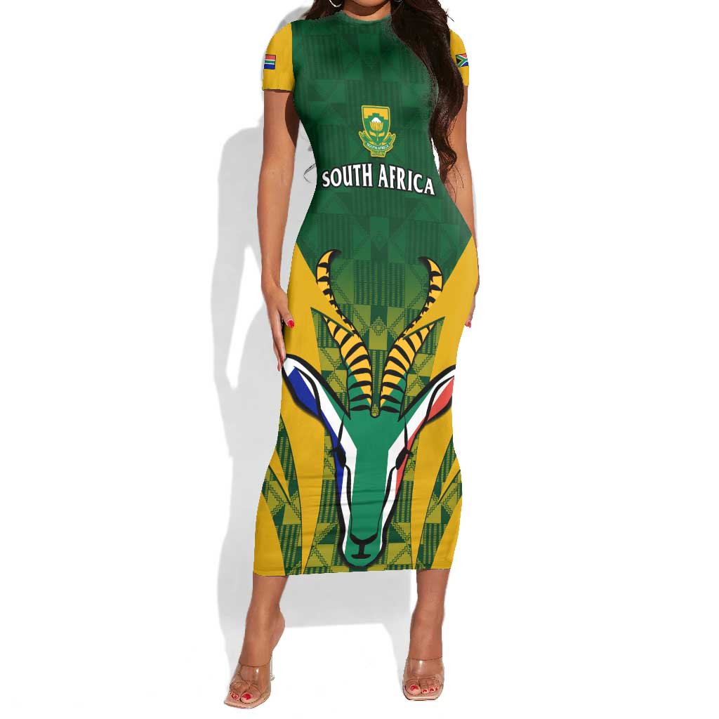 Custom South Africa Rugby Short Sleeve Bodycon Dress Go Springboks Kente With Bokke LT14
