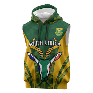 Custom South Africa Rugby Sleeveless Hoodie Go Springboks Kente With Bokke - African Pride