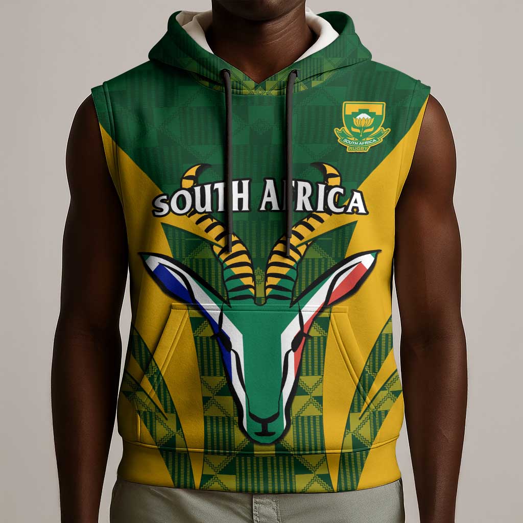 Custom South Africa Rugby Sleeveless Hoodie Go Springboks Kente With Bokke - African Pride