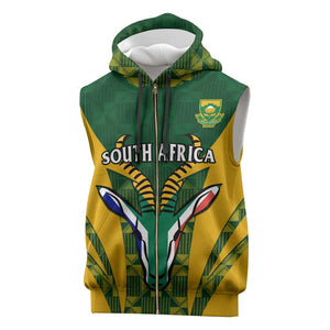 Custom South Africa Rugby Sleeveless Zip Hoodie Go Springboks Kente With Bokke - African Pride
