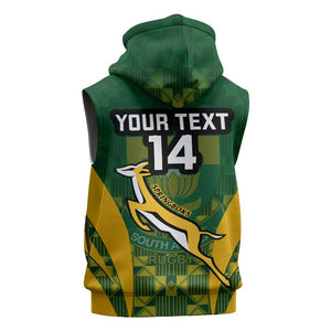 Custom South Africa Rugby Sleeveless Zip Hoodie Go Springboks Kente With Bokke - African Pride