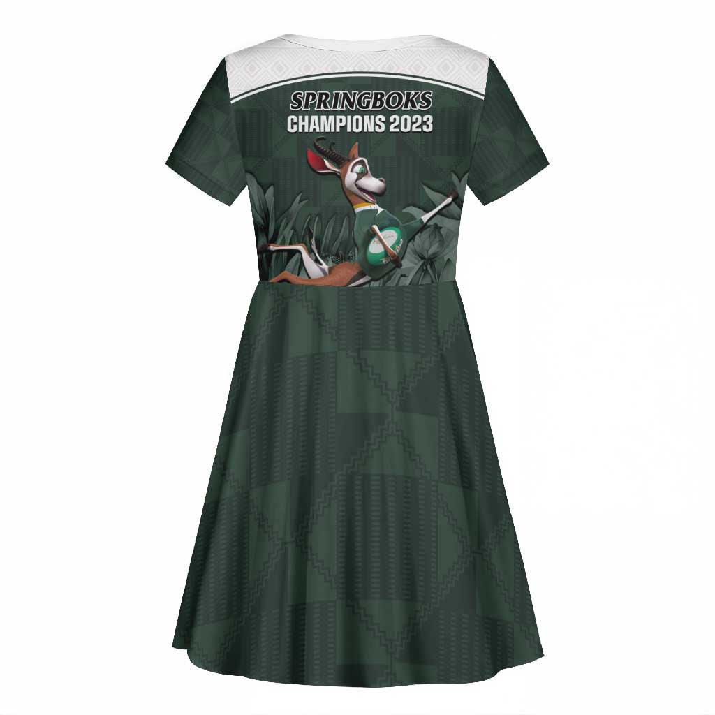 South Africa Rugby Kid Short Sleeve Dress Springboks 4th Champions World Cup Proud Bokke