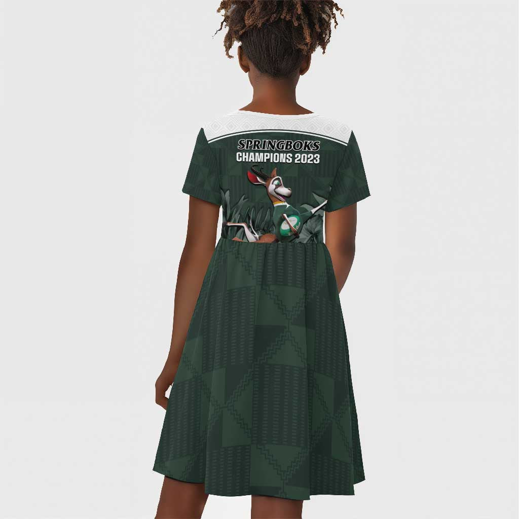 South Africa Rugby Kid Short Sleeve Dress Springboks 4th Champions World Cup Proud Bokke