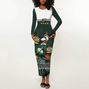 South Africa Rugby Long Sleeve Bodycon Dress Springboks 4th Champions World Cup Proud Bokke LT14