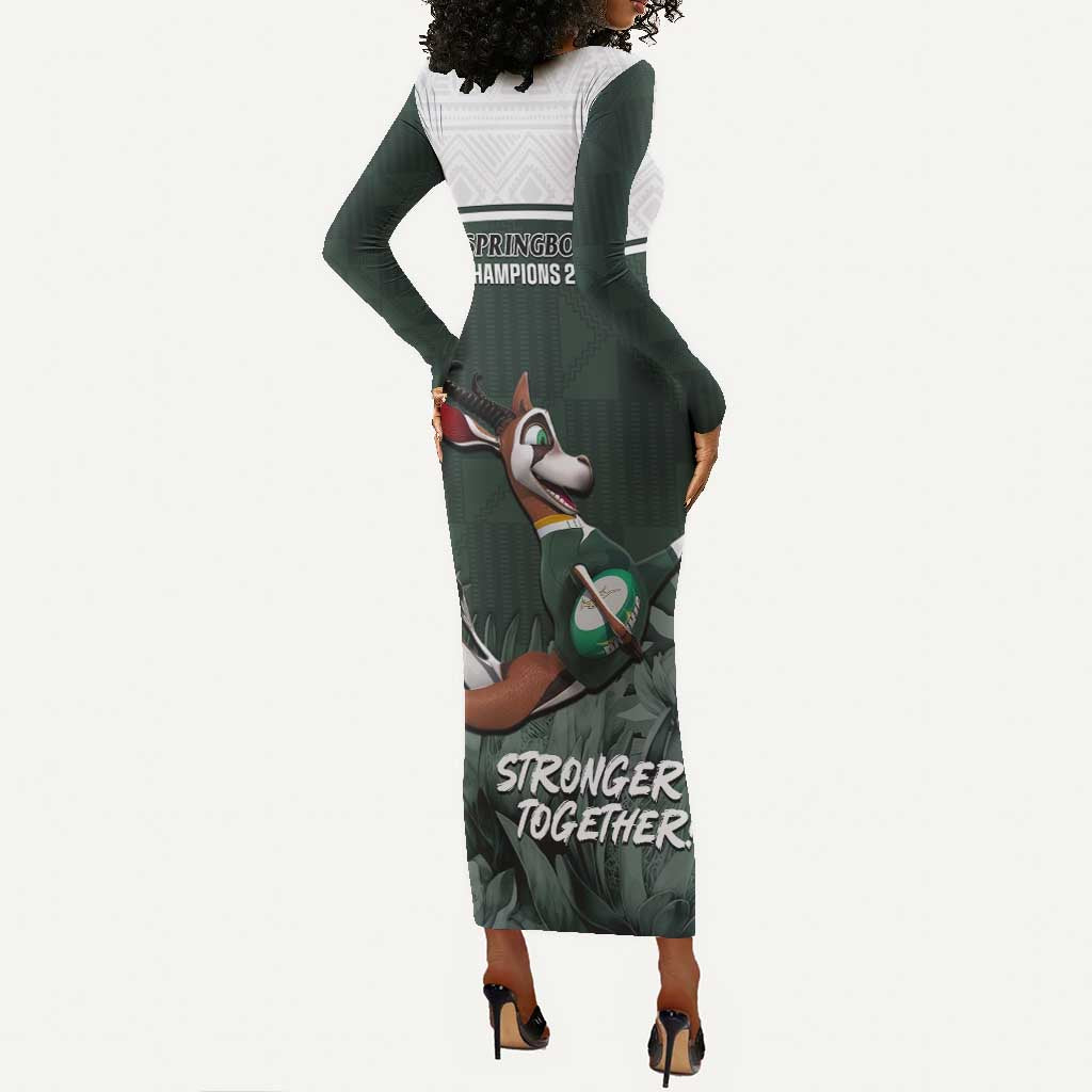 South Africa Rugby Long Sleeve Bodycon Dress Springboks 4th Champions World Cup Proud Bokke LT14