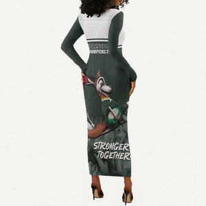 South Africa Rugby Long Sleeve Bodycon Dress Springboks 4th Champions World Cup Proud Bokke LT14