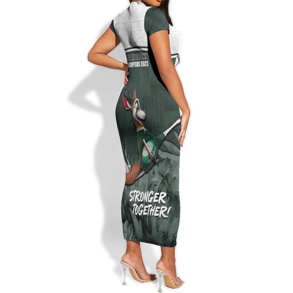 South Africa Rugby Short Sleeve Bodycon Dress Springboks 4th Champions World Cup Proud Bokke LT14