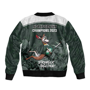 South Africa Rugby Sleeve Zip Bomber Jacket Springboks 4th Champions World Cup Proud Bokke