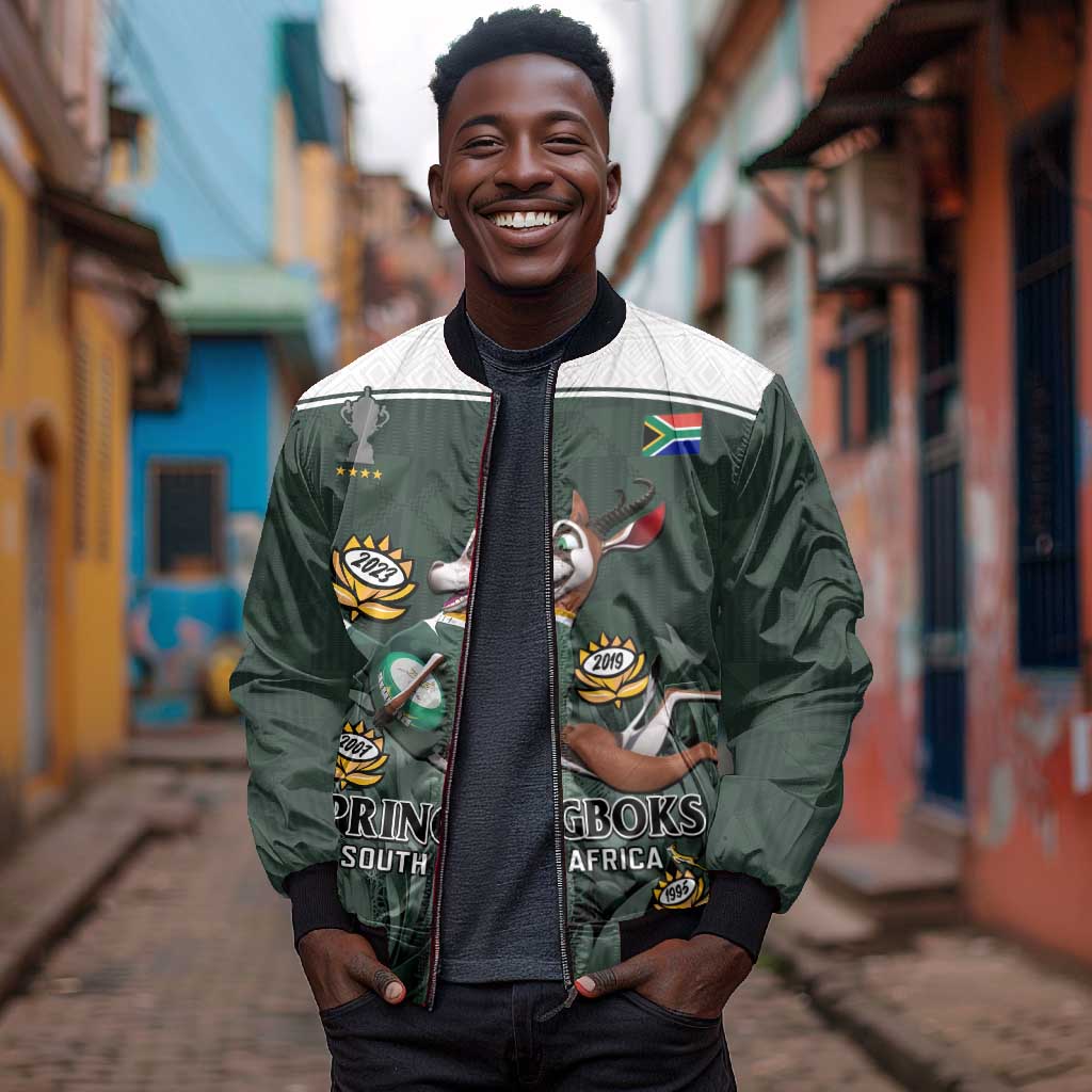 Custom South Africa Rugby Bomber Jacket Springboks 4th Champions World Cup Proud Bokke