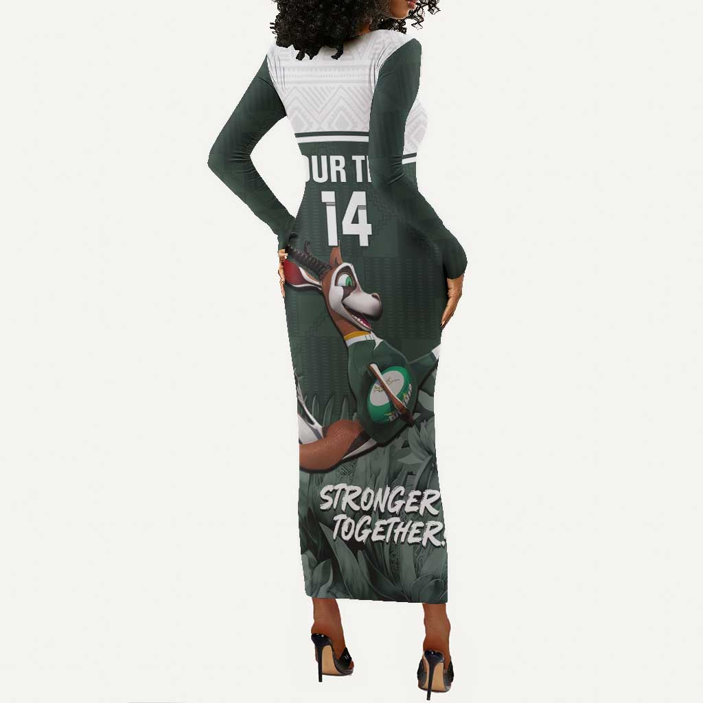Custom South Africa Rugby Long Sleeve Bodycon Dress Springboks 4th Champions World Cup Proud Bokke LT14